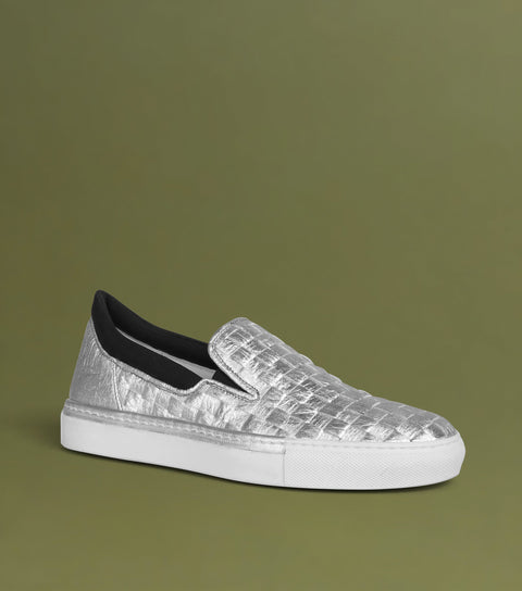 O2 Monde | Mokasyny Greta tkane srebrne