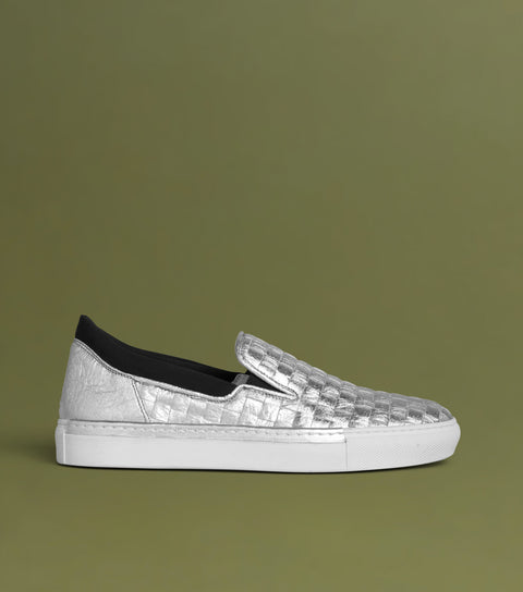 O2 Monde | Mokasyny Greta tkane srebrne