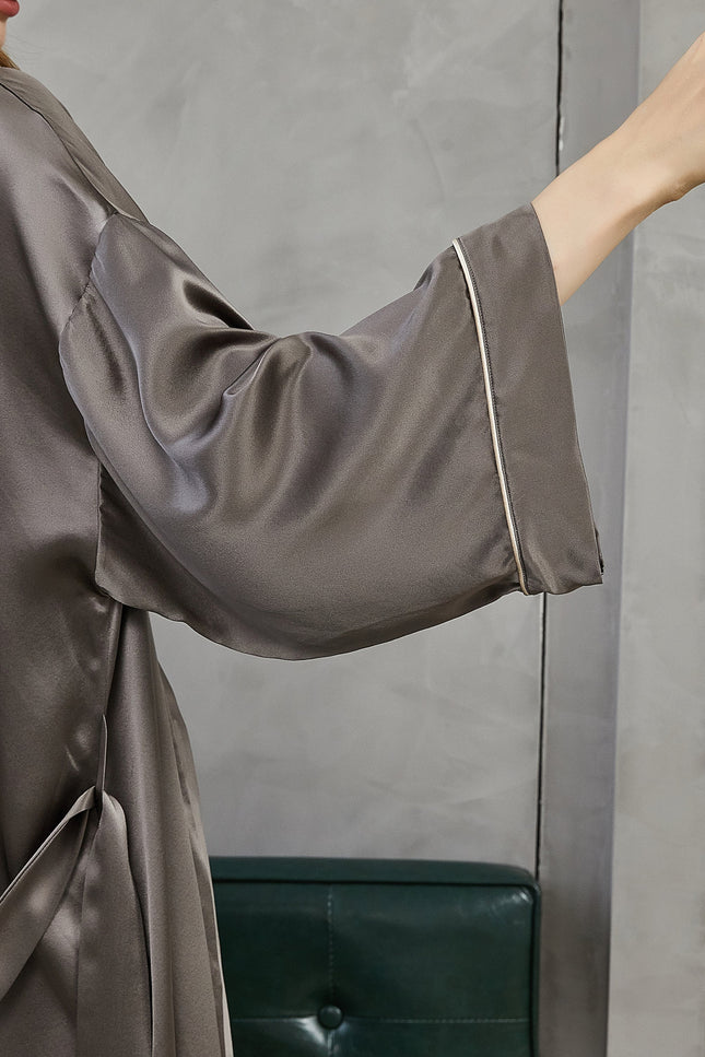 Soft Strokes Silk | Grey Float Kimono Robe & Slip Mini Dress Set