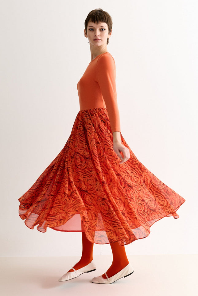 Huxley Rosechild Jersey Top Circle Skirt Midi Dress - Apricot - Detail 2