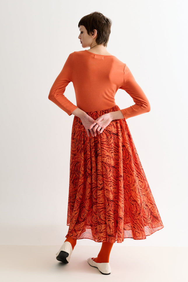 Huxley Rosechild Jersey Top Circle Skirt Midi Dress - Apricot - Detail 1