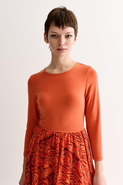 Huxley Rosechild Jersey Top Circle Skirt Midi Dress - Apricot - Detail 3