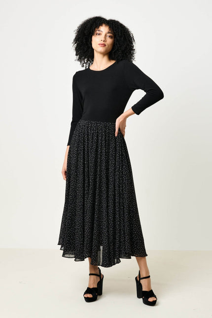 Huxley Raindrop Jersey Top Printed Circle Skirt Midaxi Dress - Black - Detail 2