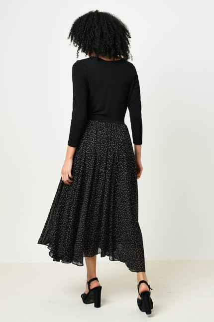Huxley Raindrop Jersey Top Printed Circle Skirt Midaxi Dress - Black - Back