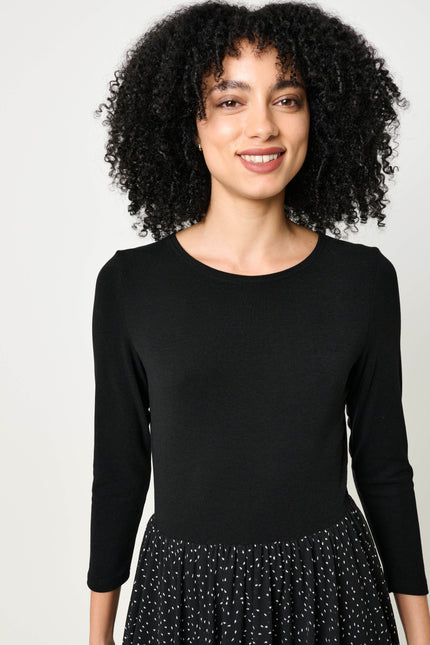 Huxley Raindrop Jersey Top Printed Circle Skirt Midaxi Dress - Black - Detail 1