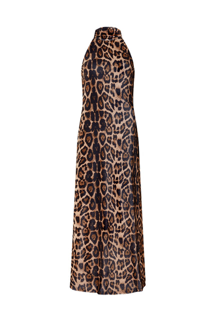 Sour Figs elegant velvet halterneck maxi dress in leopard print