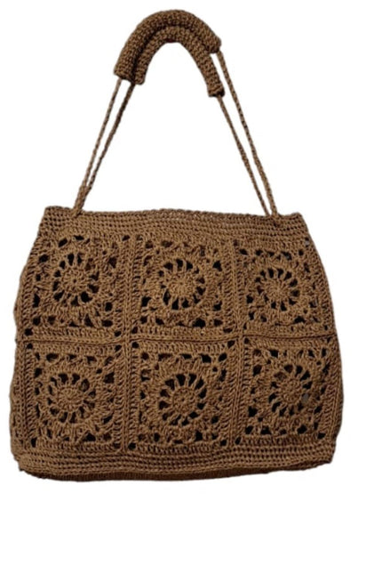 Springmoonatelier | Handcrafted Brown Raffia Shoulder Bag – Elegant Summer Tote