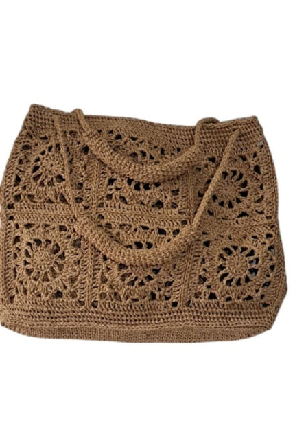Springmoonatelier | Handcrafted Brown Raffia Shoulder Bag – Elegant Summer Tote