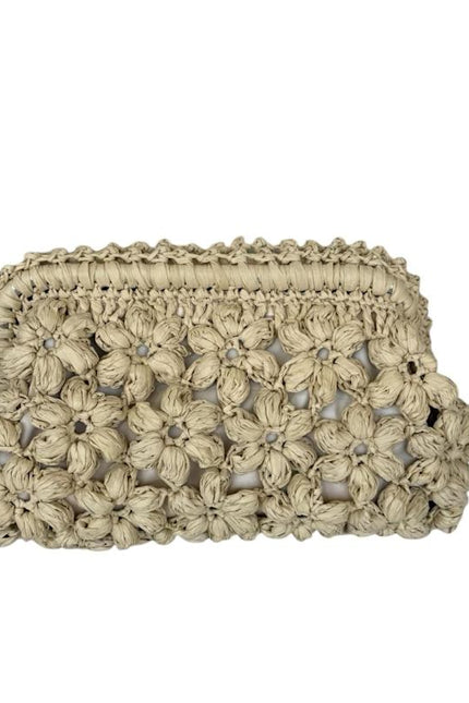 Handmade Floral Motif Raffia Clutch – Cream Bloom Edition