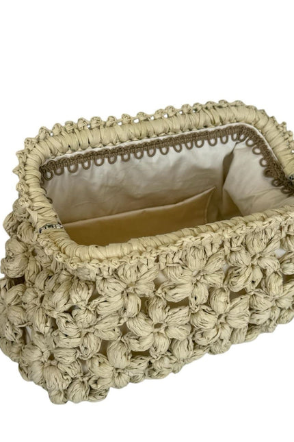Handmade Floral Motif Raffia Clutch – Cream Bloom Edition