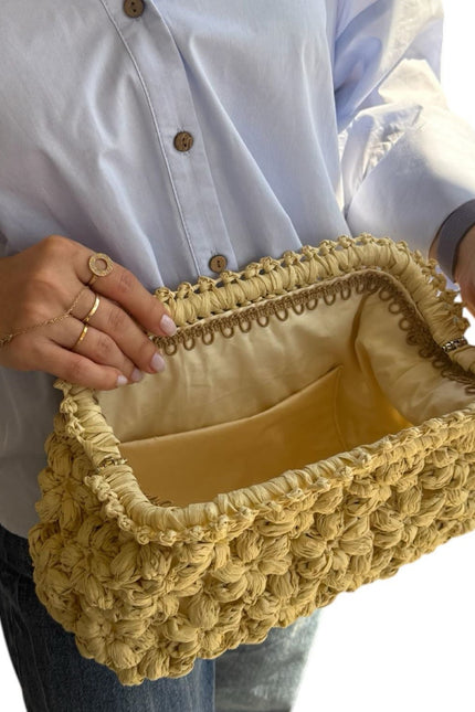 Handmade Floral Motif Raffia Clutch – Cream Bloom Edition