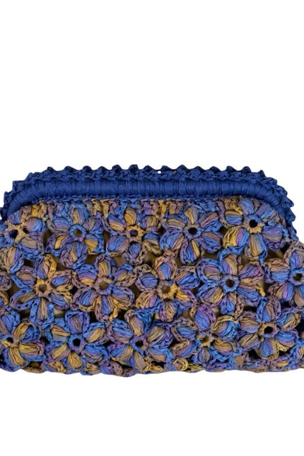 Springmoonatelier | Handmade Floral Motif Raffia Clutch – Purple Bloom Edition