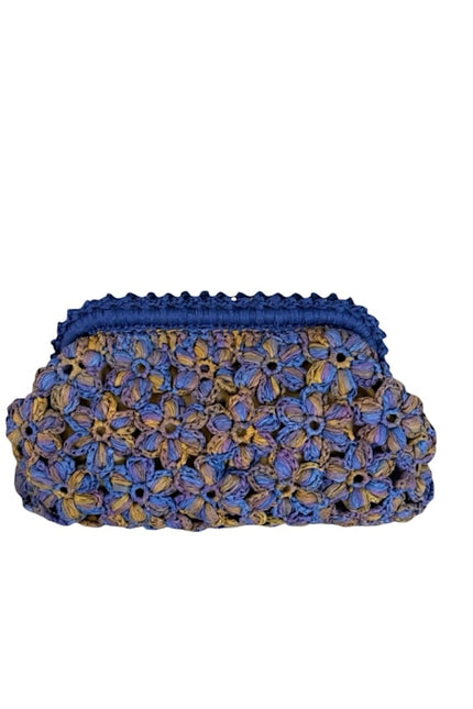 Springmoonatelier | Handmade Floral Motif Raffia Clutch – Purple Bloom Edition
