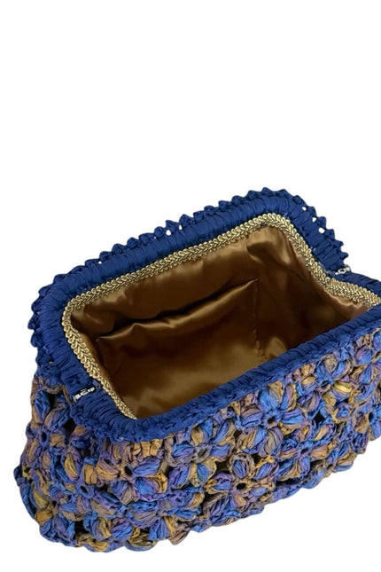 Springmoonatelier | Handmade Floral Motif Raffia Clutch – Purple Bloom Edition