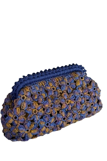 Springmoonatelier | Handmade Floral Motif Raffia Clutch – Purple Bloom Edition