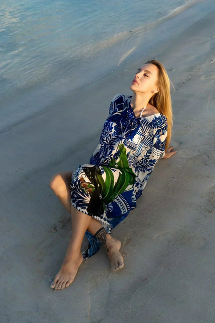 Harmony Bird Print Long Kaftan Dress