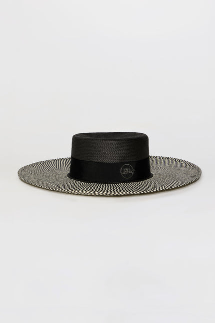 GIODORO | Ixonio Black Canotier Hat with Black & White Brim