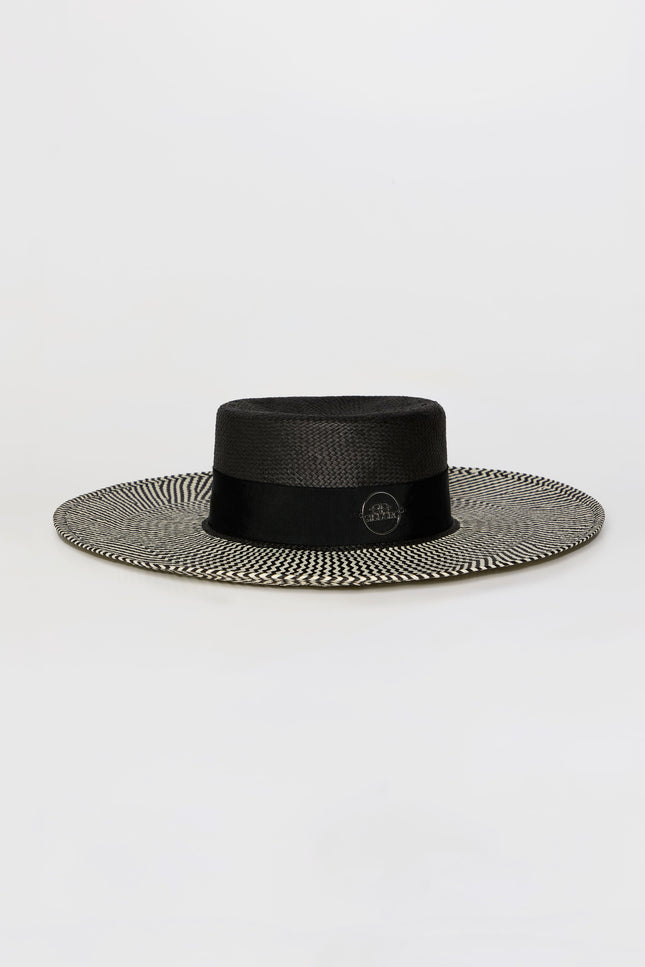 GIODORO | Ixonio Black Canotier Hat with Black & White Brim