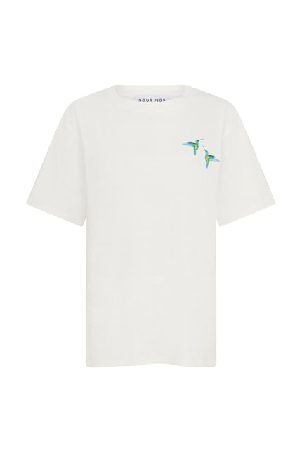 SOUR FIGS Hummingbird Duo Print Unisex T-Shirt in White