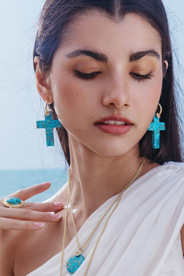 Arvino | Turquoise Faith Cross Earrings