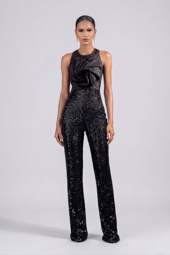 Anitabel | EVA SATIN AND SEQUIN JUMPSUIT IN BLACK