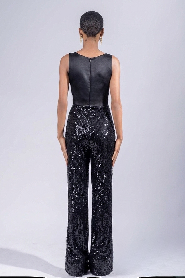 Anitabel | EVA SATIN AND SEQUIN JUMPSUIT IN BLACK