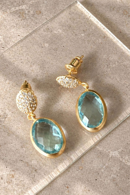 Giselle Vale | Scintilla Pavé Gemstone Drop Earrings Blue Topaz, Cubic zirconia