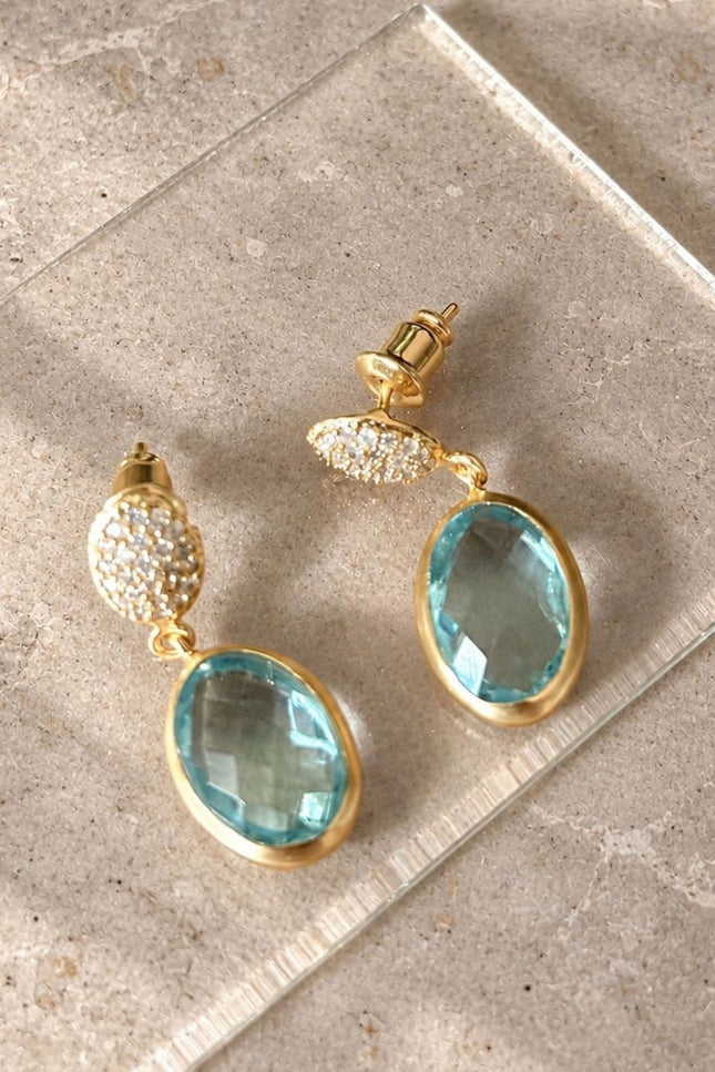Giselle Vale | Scintilla Pavé Gemstone Drop Earrings Blue Topaz, Cubic zirconia
