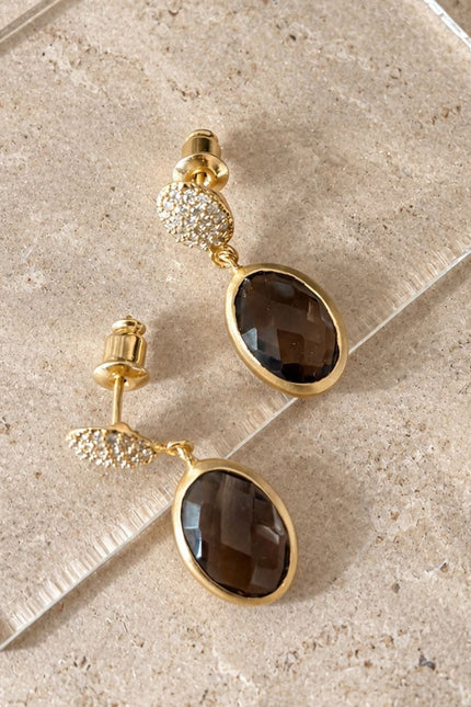 Giselle Vale | Scintilla Pavé Gemstone Drop Earrings Smoky Quartz, Cubic zirconia