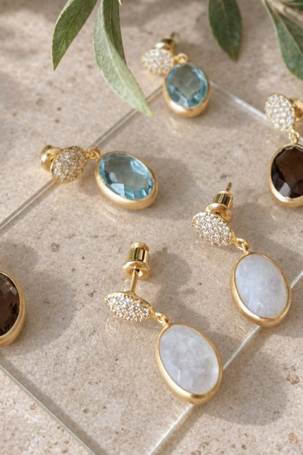 Giselle Vale | Scintilla Pavé Gemstone Drop Earrings Blue Topaz, Cubic zirconia