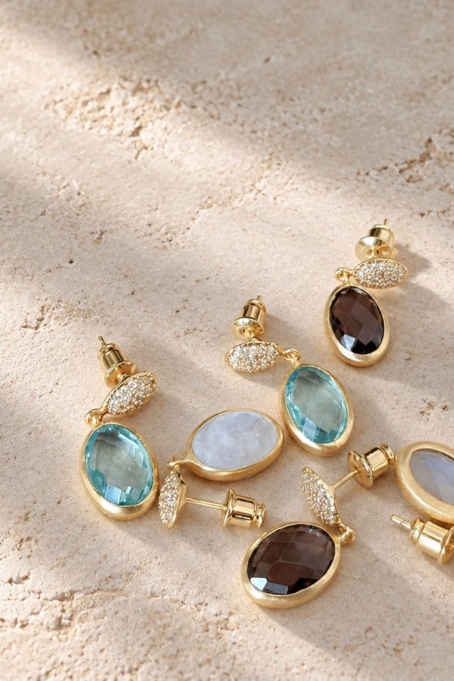 Giselle Vale | Scintilla Pavé Gemstone Drop Earrings Blue Topaz, Cubic zirconia