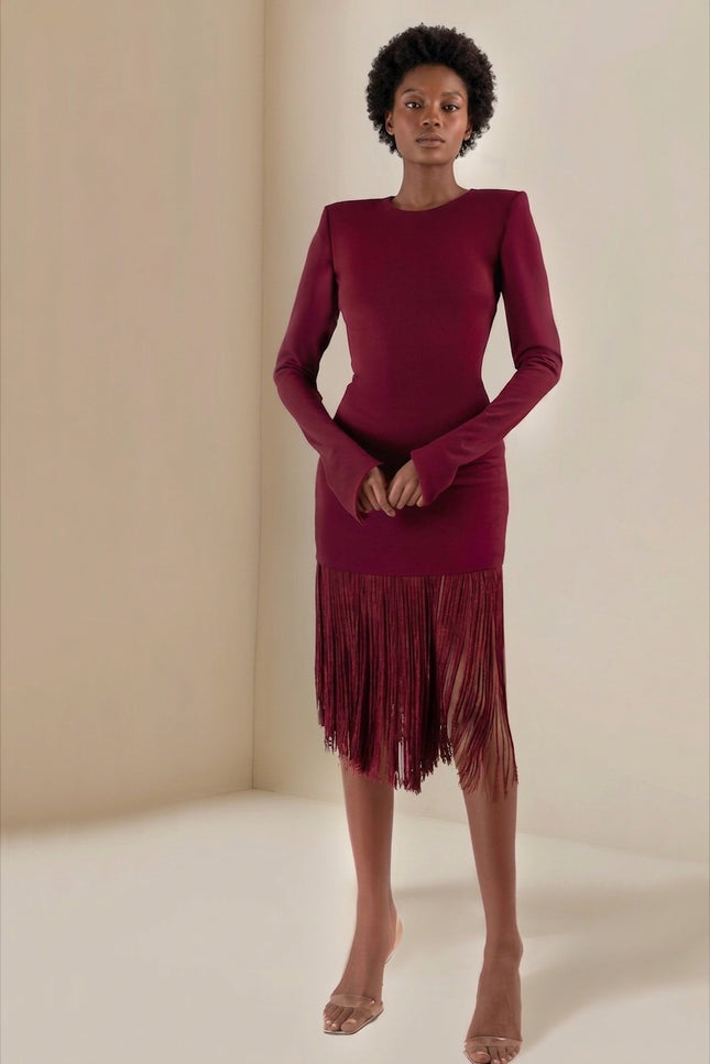 Anitabel | AUGUST BURGUNDY/MAROON FRINGE DRESS