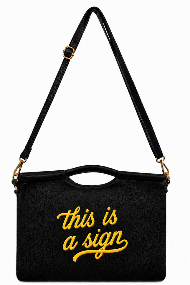 Lilly Loves | This Is A Sign Black Vegan Leather Clutch