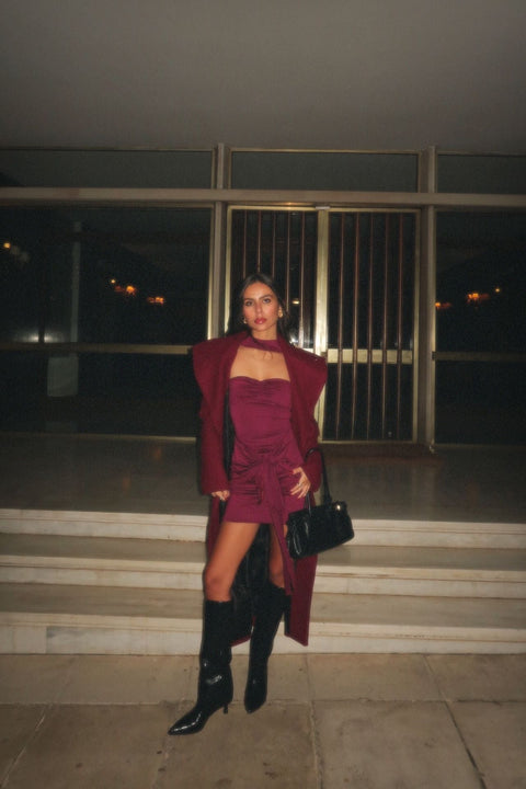 Say no more I Natty Burgundy Mini Draped Tie Dress