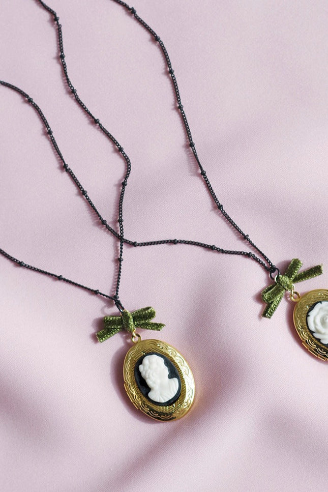 Poporcelain | Dark Romance Rose Oval Cameo Locket Pendant Necklace