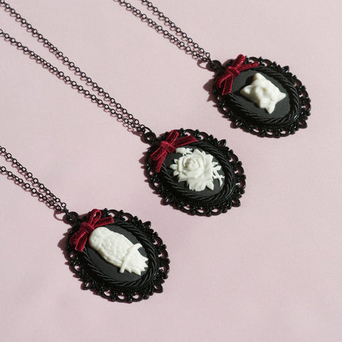 Poporcelain | Dark Romance Rose Cameo Pendant Necklace