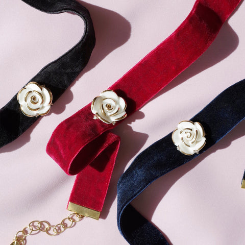 Poporcelain | White Cloud Rose Red Velvet Choker