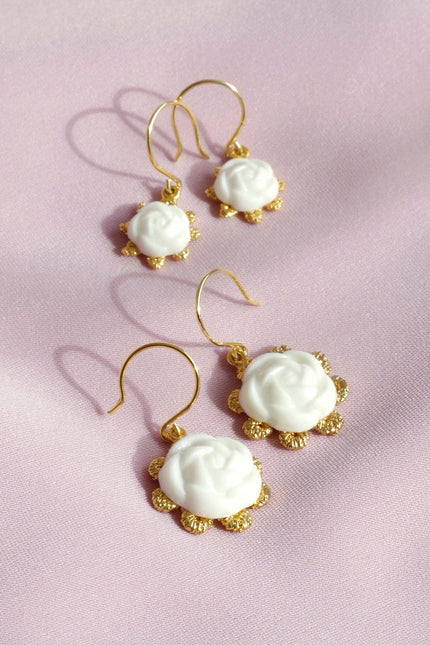 Poporcelain | Camellia Flower Charm Drop Earrings