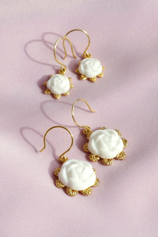 Poporcelain | Camellia Flower Charm Drop Earrings