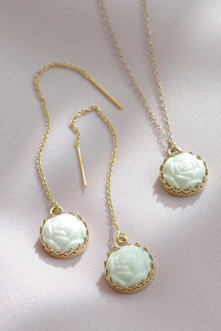 Poporcelain | Rose with Pearl Drop Earrings