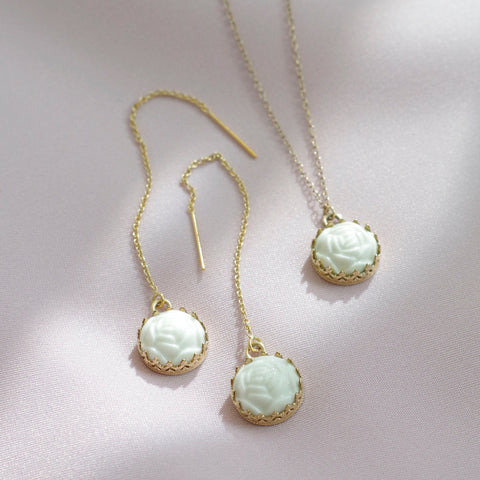 Poporcelain | Rose with Pearl Drop Earrings