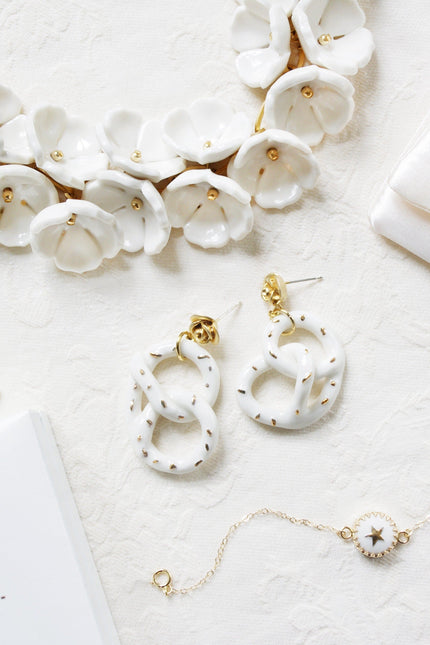 Poporcelain | Rose and Salted Pretzel Drop Earrings
