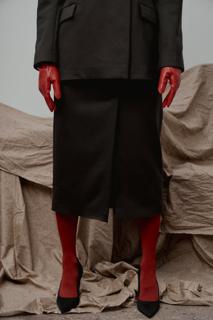 Black Tailored Blazer and Midi Skirt Suit