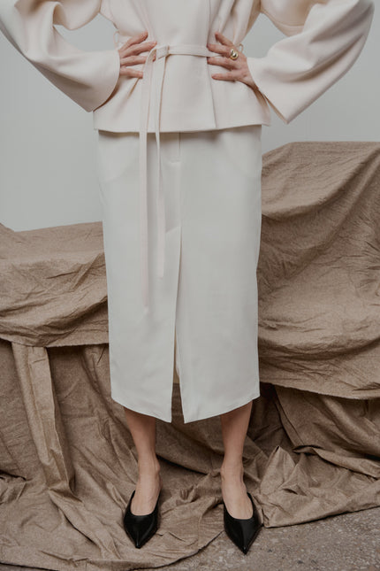 Selera | Ivory Tailored Wool Midi Skirt