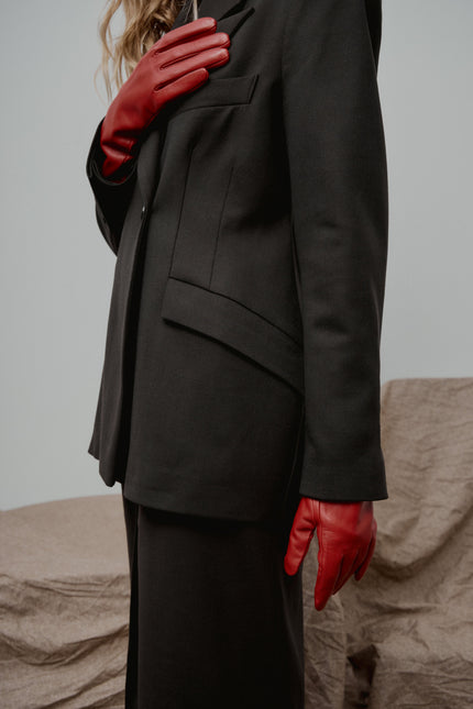Black Tailored Blazer and Midi Skirt Suit