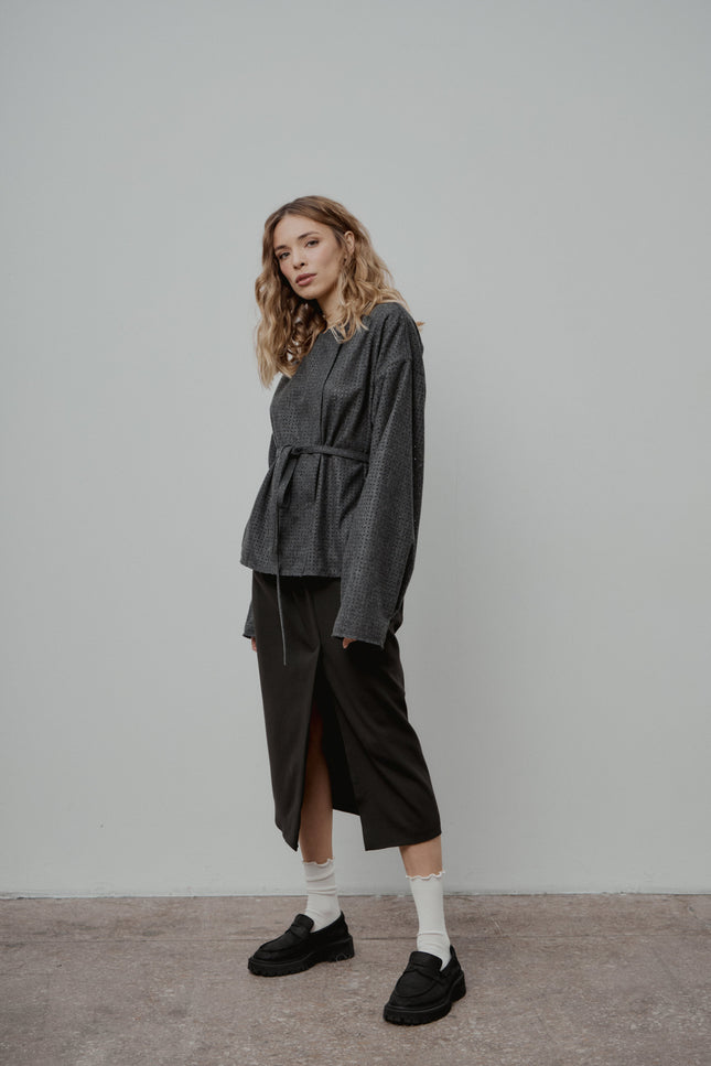 Selera | Grey Perforated Wool Jacket