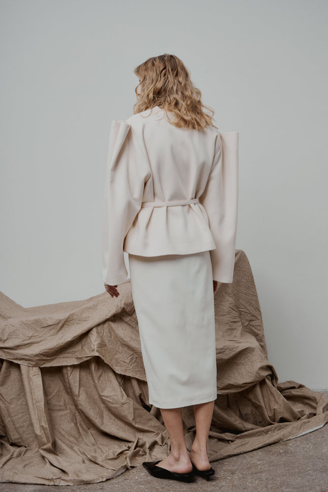 Selera | Ivory Tailored Wool Midi Skirt