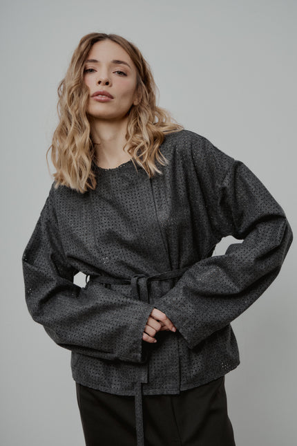 Selera | Grey Perforated Wool Jacket
