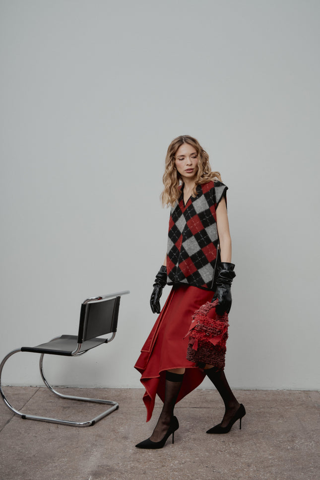 Selera | Red Wool Asymmetrical Skirt