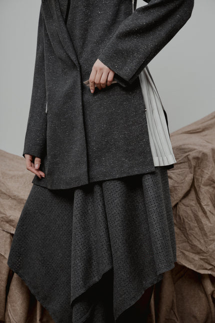 Selera | Grey Perforated Wool Asymmetrical Skirt